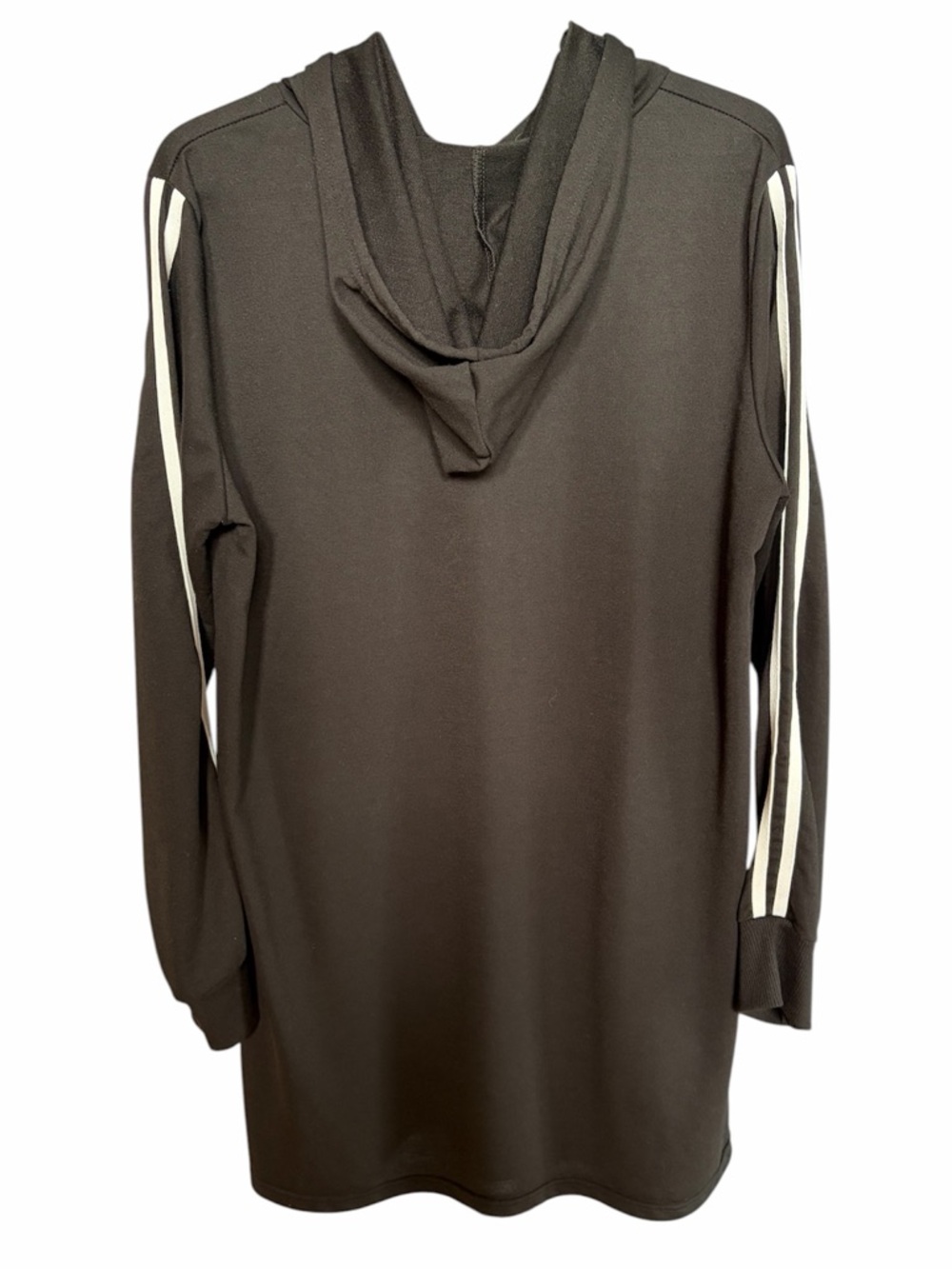 Black Hoodie Dress with White Stripe Sleeves - Picture 2 of 4
